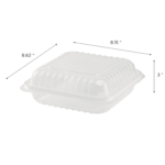 [250 ct] 8" x 8" 3-Compartment Hinged Food Containers | Clear | PP - Image 3