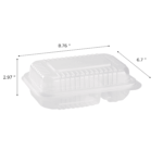 [250 ct] 9" x 6" 2-Compartment Hinged Food Containers | Clear | PP - Image 4