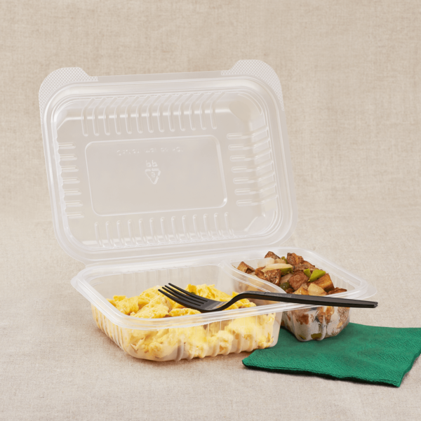 [250 ct] 9" x 6" 2-Compartment Hinged Food Containers | Clear | PP