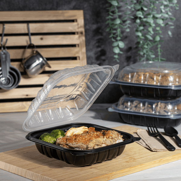 [150 ct] 8" x 8" 3-Comparment Premium PP Hinged Container