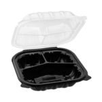 [150 ct] 8" x 8" 3-Comparment Premium PP Hinged Container with Segmented Lid - Image 2