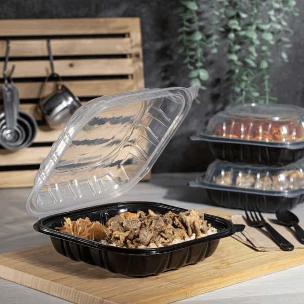 [150 ct] 9" x 9" 3-Comparment Premium PP Hinged Container