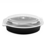 [150 sets] 24 oz PP Microwaveable Oval Food Container with Clear Lid, Black - Image 2