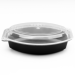 [150 sets] 32 oz PP Microwaveable Oval Food Container with Clear Lid, Black - Image 2