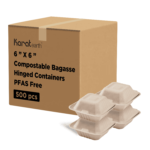 Karat Earth 6''x6'' Molded Fiber Hinged Containers, PFAS Free, Natural - 500 pcs - Image 3
