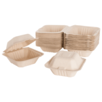 Karat Earth 6''x6'' Molded Fiber Hinged Containers, PFAS Free, Natural - 500 pcs - Image 2