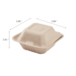 Karat Earth 6''x6'' Molded Fiber Hinged Containers, PFAS Free, Natural - 500 pcs - Image 4