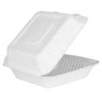 Karat Earth 8''x8'' Molded Fiber Hinged Containers, PFAS Free, White - 200 pcs - Image 4