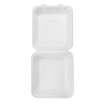 Karat Earth 8''x8'' Molded Fiber Hinged Containers, PFAS Free, White - 200 pcs - Image 7