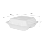 Karat Earth 3 Compartments, 8''x8'' Molded Fiber Hinged Containers, PFAS Free, White - 200 pcs - Image 3