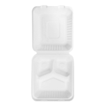 Karat Earth 3 Compartments, 8''x8'' Molded Fiber Hinged Containers, PFAS Free, White - 200 pcs - Image 6