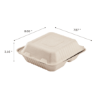 Karat Earth 3 Compartments, 8''x8'' Molded Fiber Hinged Containers, PFAS Free, Natural - 200 pcs - Image 4