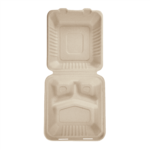 Karat Earth 3 Compartments, 8''x8'' Molded Fiber Hinged Containers, PFAS Free, Natural - 200 pcs - Image 8