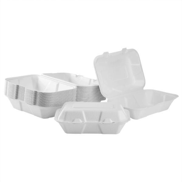 Karat Earth 9''x6'' Molded Fiber Hinged Containers, PFAS Free, White - 200 pcs
