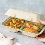 Karat Earth 2 Compartments, 9''x6'' Molded Fiber Hinged Containers, PFAS Free, Natural - 200 pc - Image 3