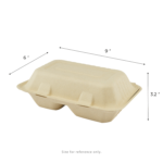 Karat Earth 2 Compartments, 9''x6'' Molded Fiber Hinged Containers, PFAS Free, Natural - 200 pc - Image 5