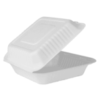 Karat Earth 9''x9'' Molded Fiber Hinged Containers, PFAS Free, White - 200 pcs - Image 3
