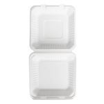 Karat Earth 9''x9'' Molded Fiber Hinged Containers, PFAS Free, White - 200 pcs - Image 5