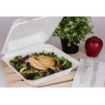 Karat Earth 9''x9'' Molded Fiber Hinged Containers, PFAS Free, White - 200 pcs - Image 7