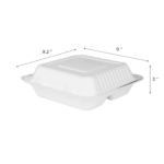 Karat Earth 3 Compartments, 9''x9'' Molded Fiber Hinged Containers, PFAS Free, White - 200 pcs - Image 3