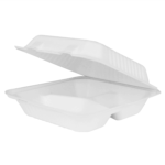 Karat Earth 3 Compartments, 9''x9'' Molded Fiber Hinged Containers, PFAS Free, White - 200 pcs - Image 2