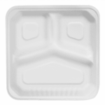 Karat Earth 3 Compartments, 9''x9'' Molded Fiber Hinged Containers, PFAS Free, White - 200 pcs - Image 7