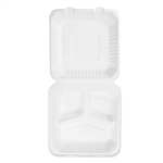 Karat Earth 3 Compartments, 9''x9'' Molded Fiber Hinged Containers, PFAS Free, White - 200 pcs - Image 8