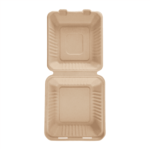 Karat Earth 9''x9'' Molded Fiber Hinged Containers, PFAS Free, Natural - 200 pcs - Image 3