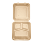 Karat Earth 3 Compartments, 9''x9'' Molded Fiber Hinged Containers, PFAS Free, Natural - 200 pcs - Image 8