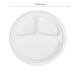 Karat Earth 3 Compartments, 9'' Molded Fiber Round Plates, PFAS Free, White - 500 pcs - Image 4