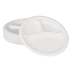Karat Earth 3 Compartments, 9'' Molded Fiber Round Plates, PFAS Free, White - 500 pcs - Image 3