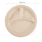 Karat Earth 3 Compartments, 9'' Molded Fiber Round Plates, PFAS Free, Natural - 500 pcs - Image 6