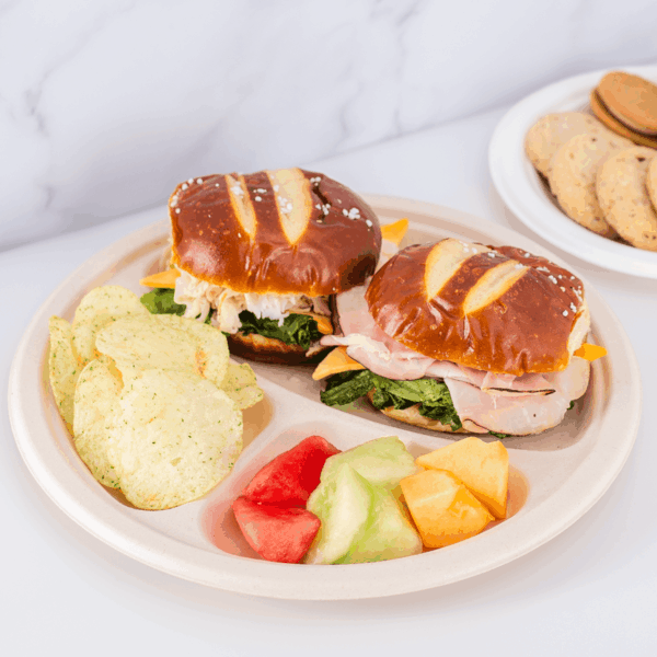 Karat Earth 3 Compartments, 10'' Molded Fiber Round Plates, PFAS Free, Natural - 500 pcs