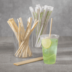 Karat Earth 9" Flat Cut Bamboo Fiber Jumbo Straws (6mm) Paper Wrapped, Natural - 4,000 pcs - Image 2