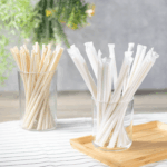 Karat Earth 9" Diagonal Cut Bamboo Fiber Giant Straws (8mm) Paper Wrapped, Natural - 3,000 pcs - Image 2