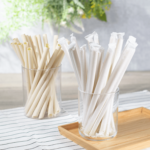 Karat Earth 9" Diagonal Cut Bamboo Fiber Colossal Straws (12mm) Paper Wrapped, Natural - 1,600 pcs - Image 2