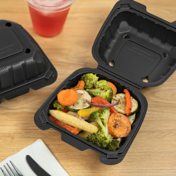 Karat Earth 6" x 6" Mineral Filled PP Hinged Container, Black - 400 pcs