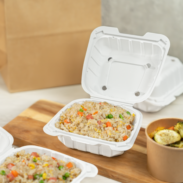 Karat Earth 6" x 6" Mineral Filled PP Hinged Container, White - 400 pcs