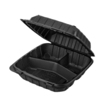 Karat Earth 8" x 8" Mineral Filled PP Hinged Container, Black, 3 compartments - 200 pcs - Image 2