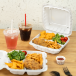 Karat Earth 8" x 8" Mineral Filled PP Hinged Container, White, 3 compartments - 200 pcs - Image 6