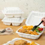 Karat Earth 8" x 8" Mineral Filled PP Hinged Container, White, 3 compartments - 200 pcs - Image 4