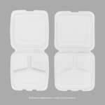 Karat Earth 8" x 8" Mineral Filled PP Hinged Container, White, 3 compartments - 200 pcs - Image 3