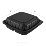 Karat Earth 9" x 9" Mineral Filled PP Hinged Container, Black, 3 compartments - 120 pcs - Image 6