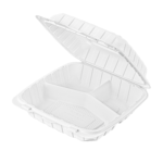 Karat Earth 9" x 9" Mineral Filled PP Hinged Container, White, 3 compartments, - 120 pcs - Image 2