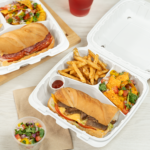 Karat Earth 9" x 9" Mineral Filled PP Hinged Container, White, 3 compartments, - 120 pcs - Image 3