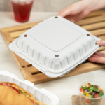 Karat Earth 9" x 9" Mineral Filled PP Hinged Container, White, 3 compartments, - 120 pcs - Image 4