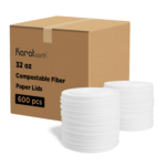 Karat Earth Compostable Fiber Paper Flat lid for 32 oz Paper Cold Cup (104.5mm) - 600 pcs - Image 6