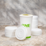 Karat Earth Compostable Fiber Paper Flat lid for 32 oz Paper Cold Cup (104.5mm) - 600 pcs - Image 3