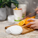 Karat Earth Compostable Fiber Paper Flat lid for 12-22 oz Paper Cold Cup (90mm) - 1,000 pcs - Image 3