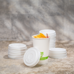 Karat Earth Compostable Fiber Paper Flat lid for 12-22 oz Paper Cold Cup (90mm) - 1,000 pcs - Image 2